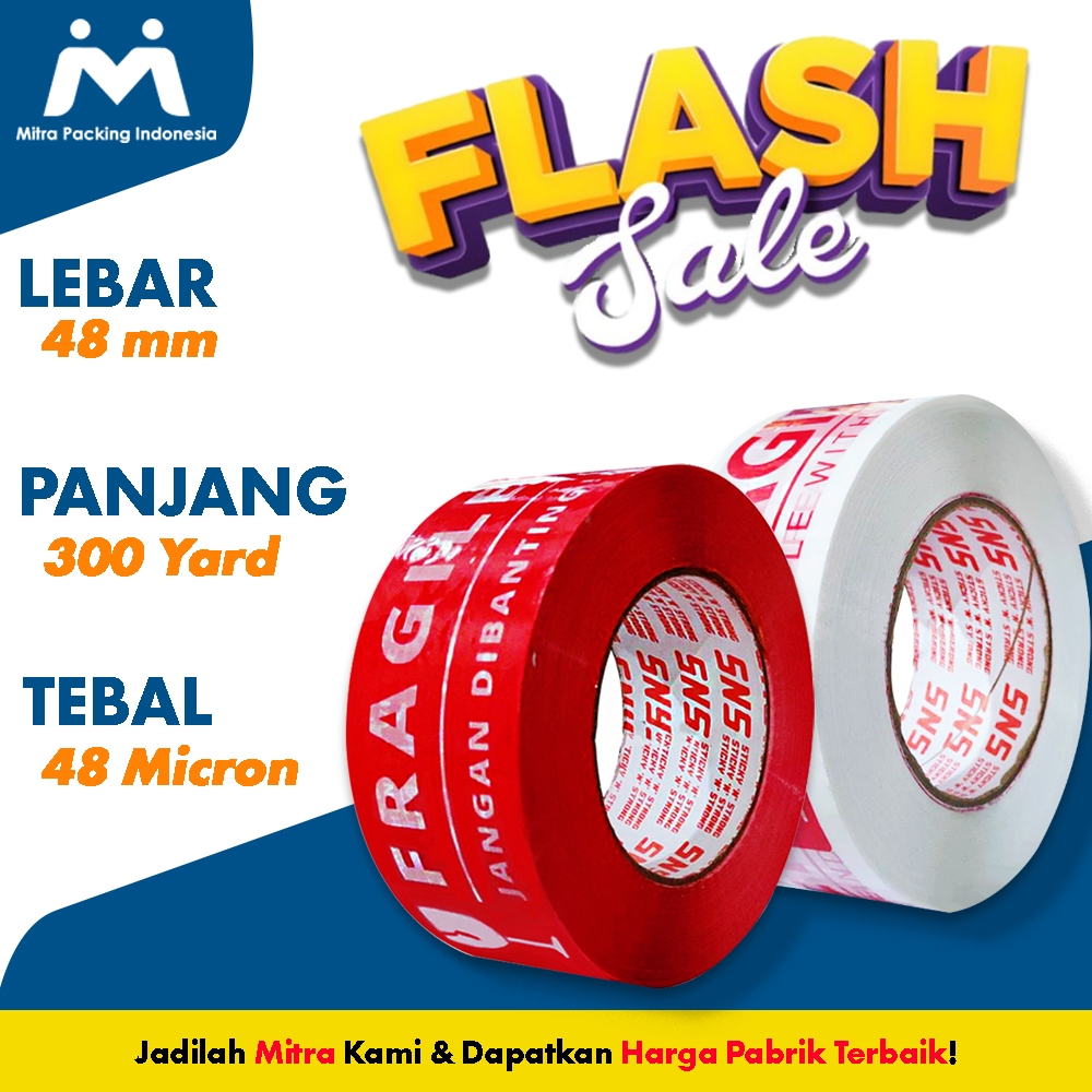 

Lakban Fragile Merah/ Putih 300 Yard SNS Sticky N Strong - Mitra Packing Indonesia
