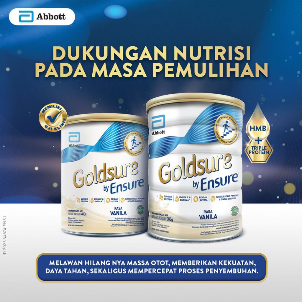 

Goldsure by Ensure Vanila 800 gram /gold sure susu untuk masa pemulihan paca sakit mempercepat proses penyembuhan rasa vanilla / 800gr