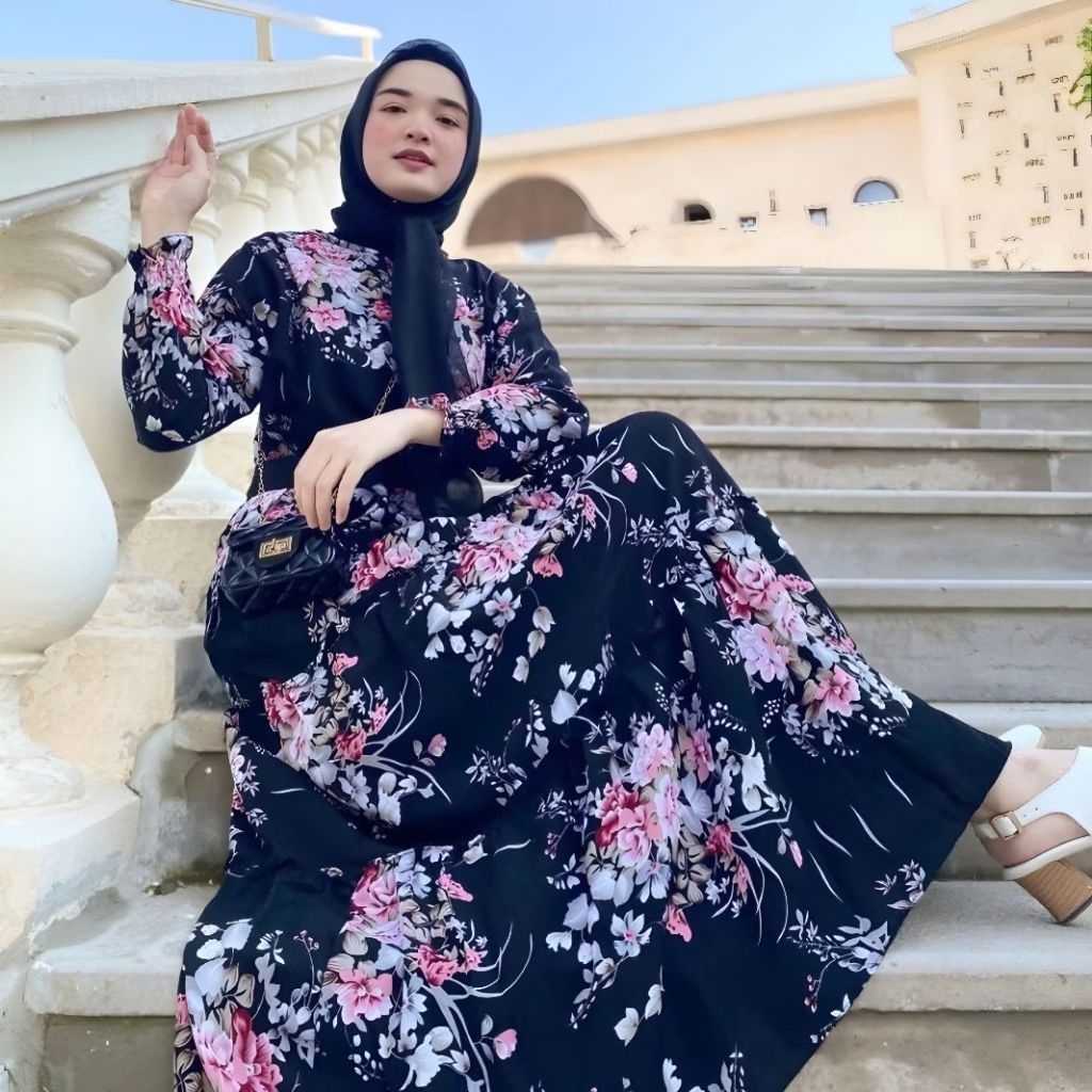 GAMIS MOTIF BUNGA SAKURA | GAMIS SAKURA BAHAN KATUN PREMIUM | GAMIS WANITA MOTIF BUNGA KEKINIAN