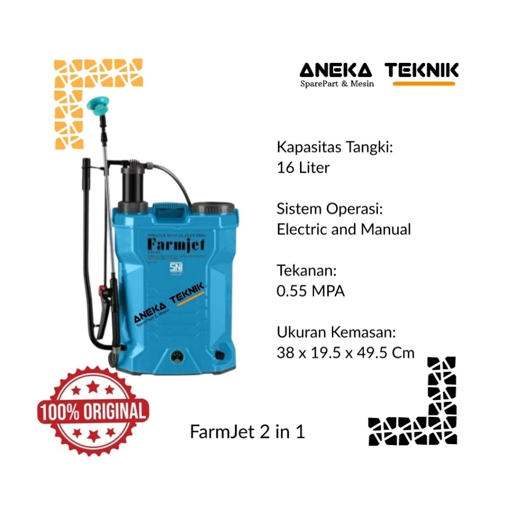 Aneka Teknik - Sprayer / Alat Semprot Hama Farmjet 2 In 1 Electric & Manual 2 Fungsi Tangki 16 Liter