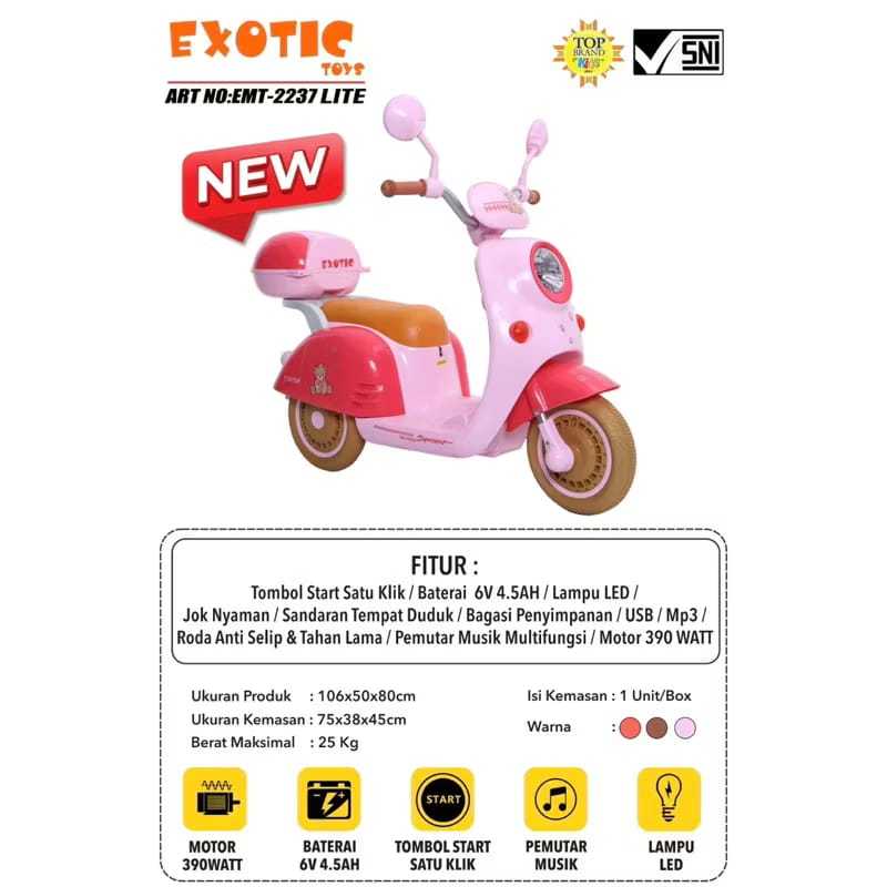 Motor Aki SCOPPY EMT - 2237 2232 EXOTIC Mainan Motor Aki Anak Lampu Musik Remot MURAH/Vortec 813/Vor