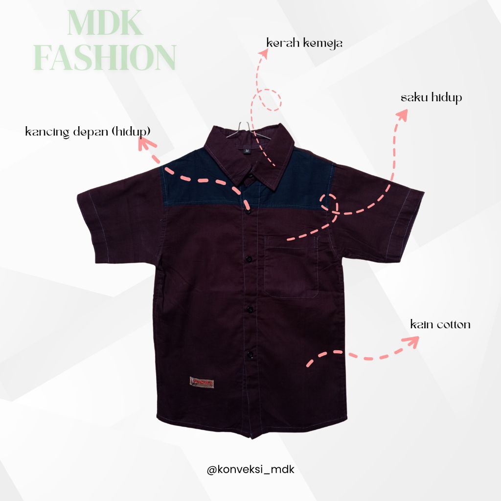 BajuAnakKemejaAnakKombinasiWarnaMaroonBiru&Dongker