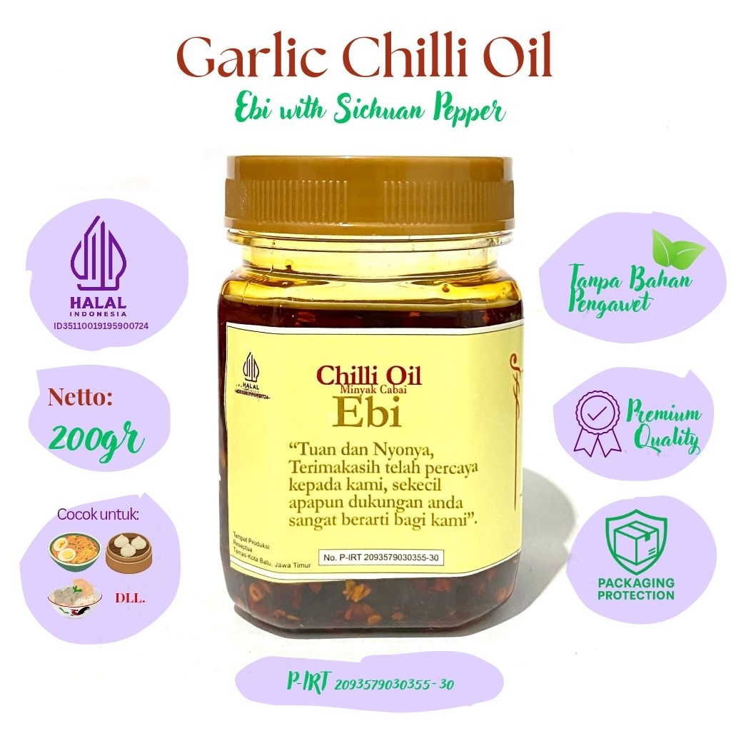 

HALAL PREMIUM Chilli Oil Ebi RESEP TUA with Sichuan and Garlic Chilli Oil Ebi Bawang dan Sichuan