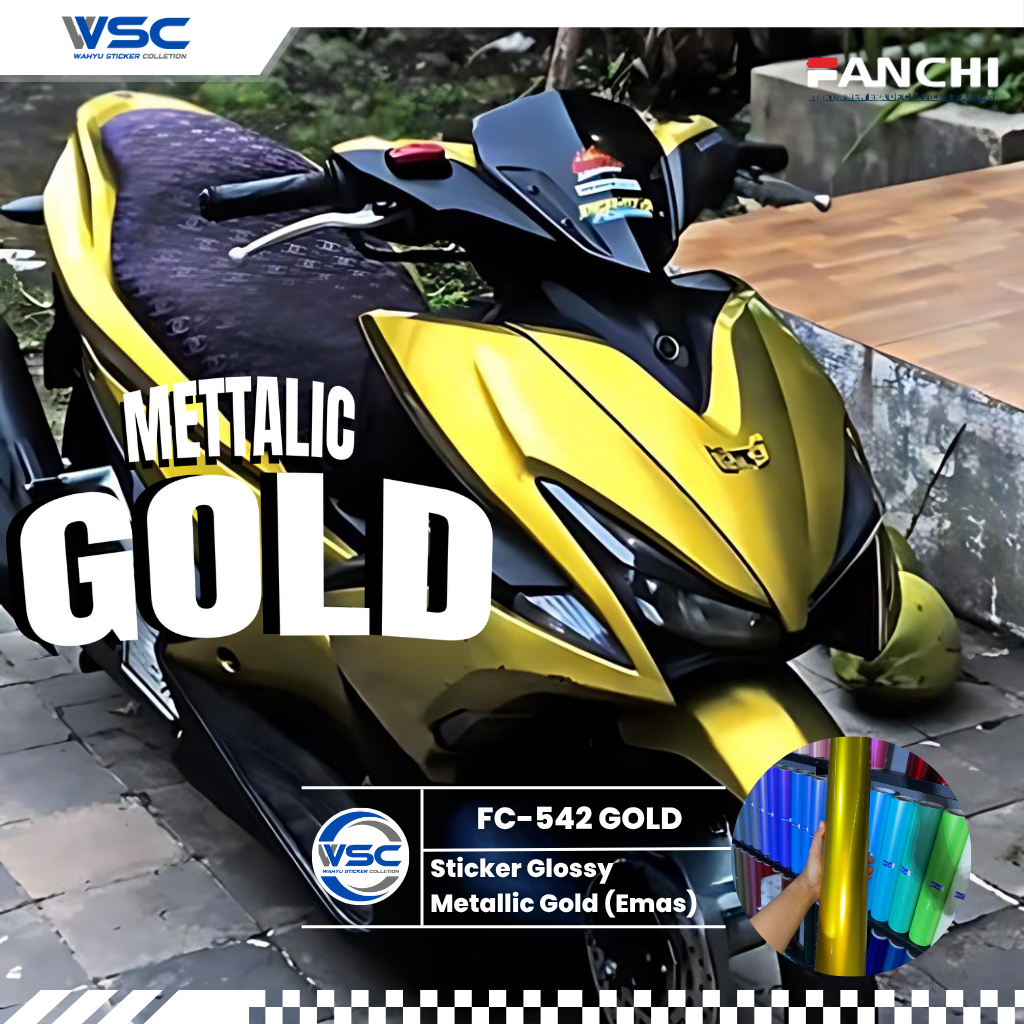 Stiker Skotlet Emas Metalik Candy Gold Metallic Glossy Fanchi Premium Wrapping Motor Mobil 50 CM & 1