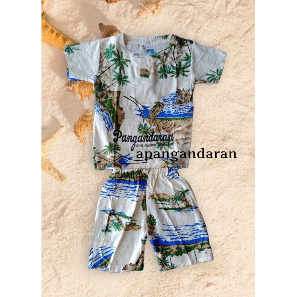 Setelan anak pantai pangandaran unisex laki-laki perempuan baju pantai pangandaran