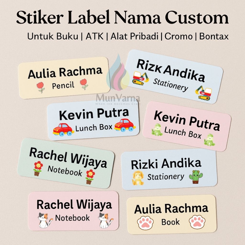 

Stiker Label Nama Custom – Untuk Buku | ATK | Alat Pribadi | Cromo | Bontax