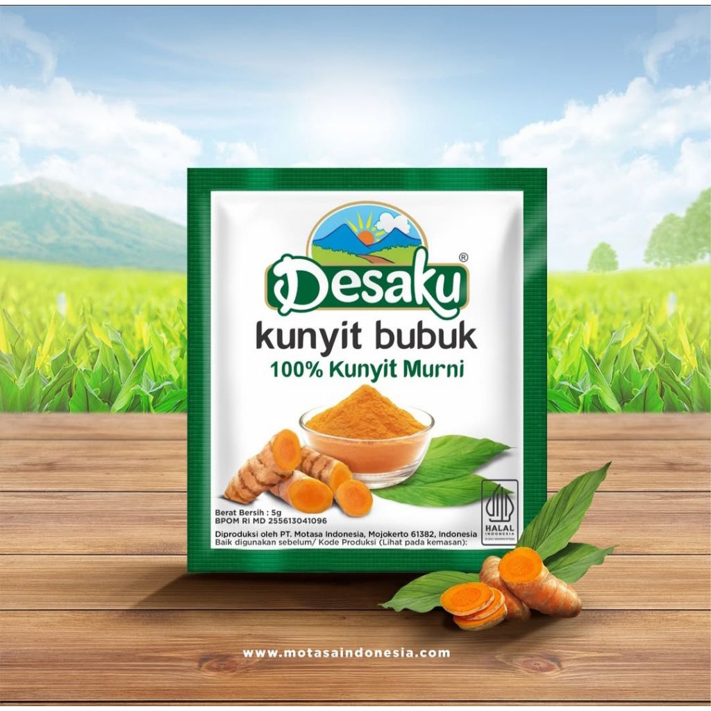 

Desaku kunyit bubuk, 1dus isi 18pak, 1pak isi 2rtg, 1rtg isi 12pcs