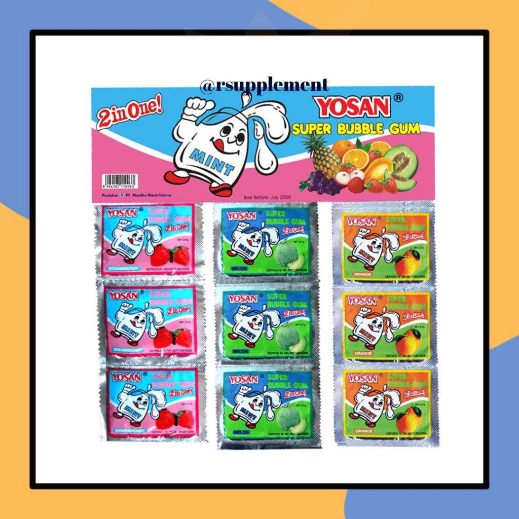 

Yosan Permen Karet 2in1 (isi 24gr) Candy Renceng Super Bubble Gum Mint Aneka Rasa Buah