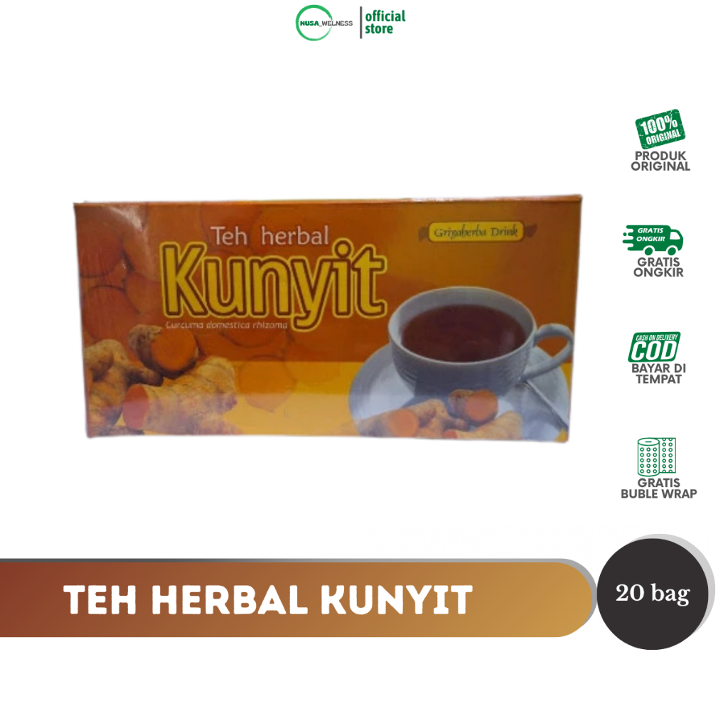 

TEH HERBAL KUNYIT GRIYA HERBA – isi 20 kantong teh untuk maag | sehatkan lambung | lancarkan pencernaan | redakan perih | Asam lambung | halal | BPOM