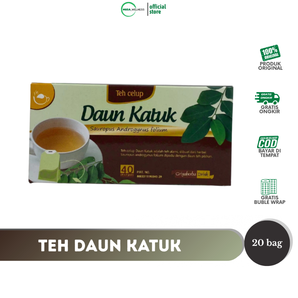 

TEH DAUN KATUK GRIYA HERBA – isi 20 celup teh herbal | pelancar ASI | produksi ASI lancar & banyak | ibu menyusui | halal | BPOM | 100% alami