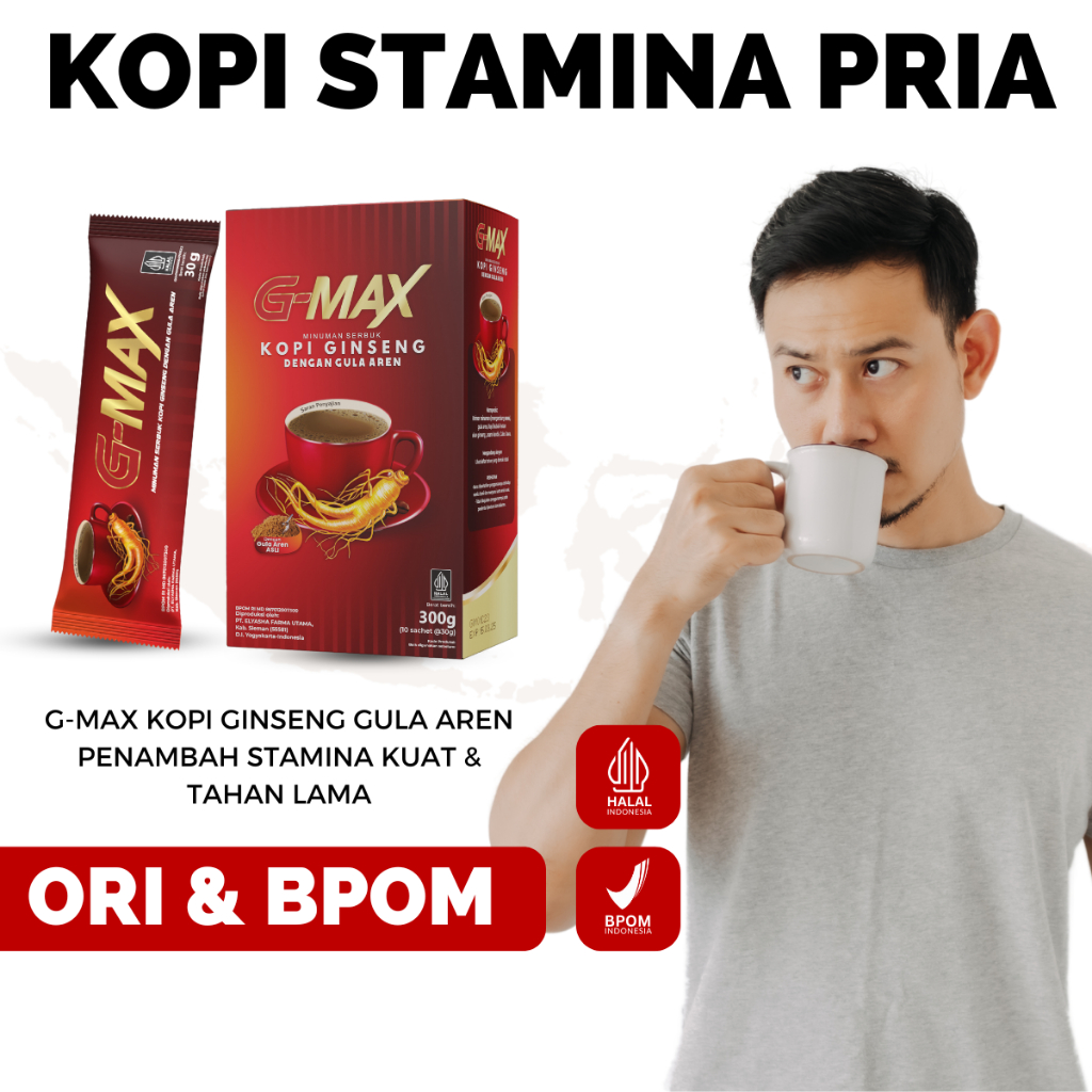 

G-MAX Kopi Ginseng Stamina Pria Kopi Ginseng Gula Aren ORIGINAL 100% Kuat & Tahan Lama BPOM HALAL