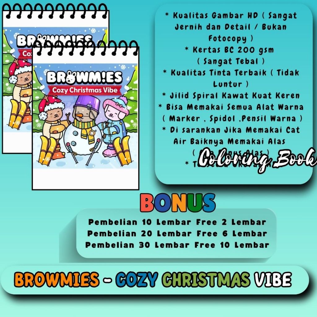 

BROWMIES COZY CHRISTMAS Buku Mewarnai Coloring Book Murah Bagus Gambar Jernih HD Kertas Tebal 200gsm