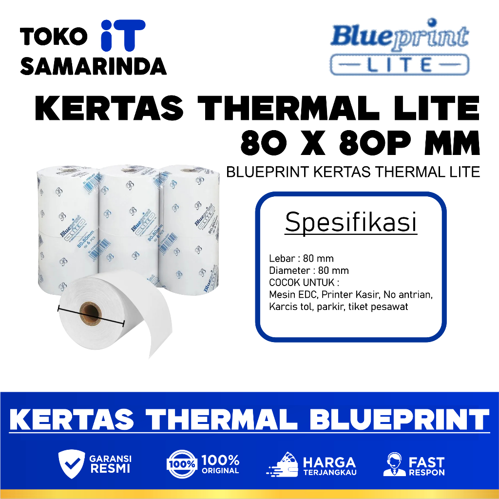 

Kertas Thermal / Kertas Kasir / Kertas Struk BLUEPRINT 80mmx80Pmm