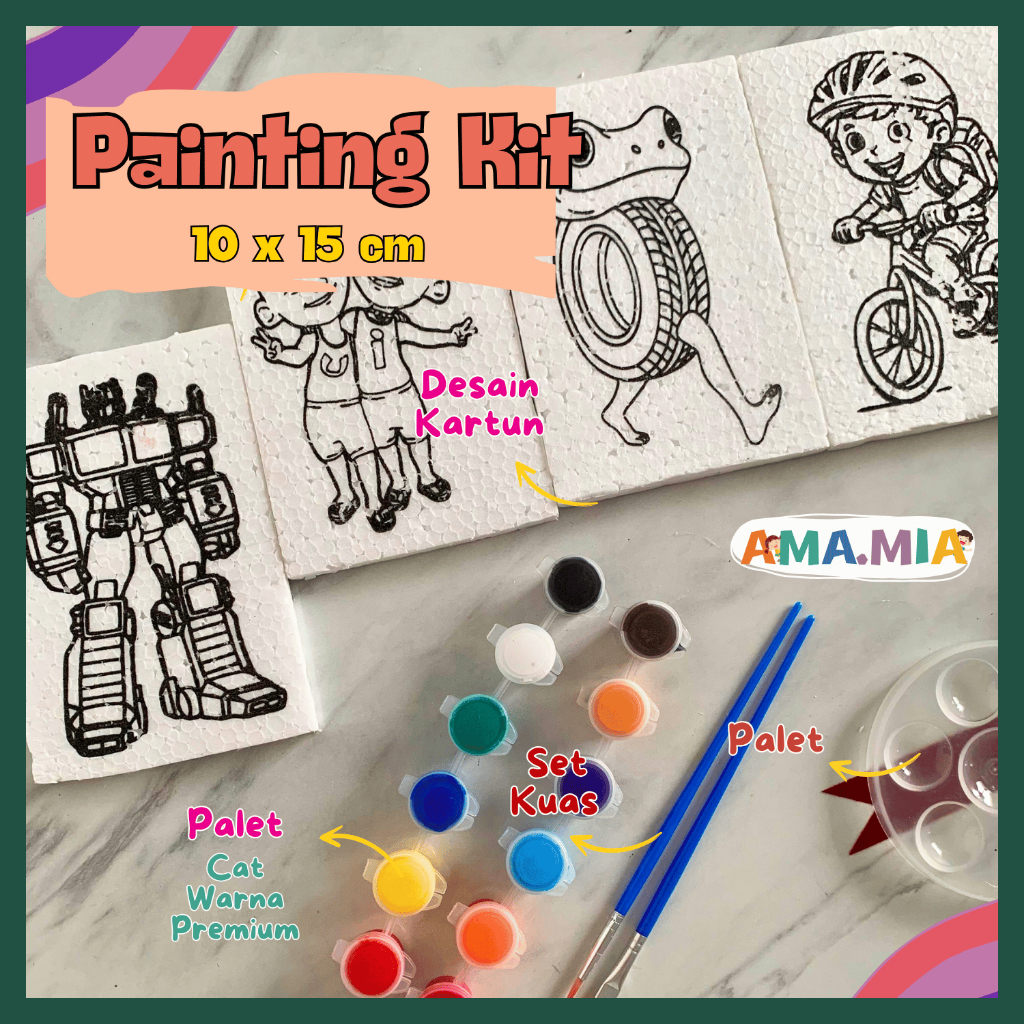 

HEBOH 10x15x1cm PAKET USAHA HEMAT PAINTING KIT MURAH /STEROFOAM/LUKISAN /MEWARNAI STEROFOAM + BONUS CAT KUAS + PALET MAINAN EDUKASI