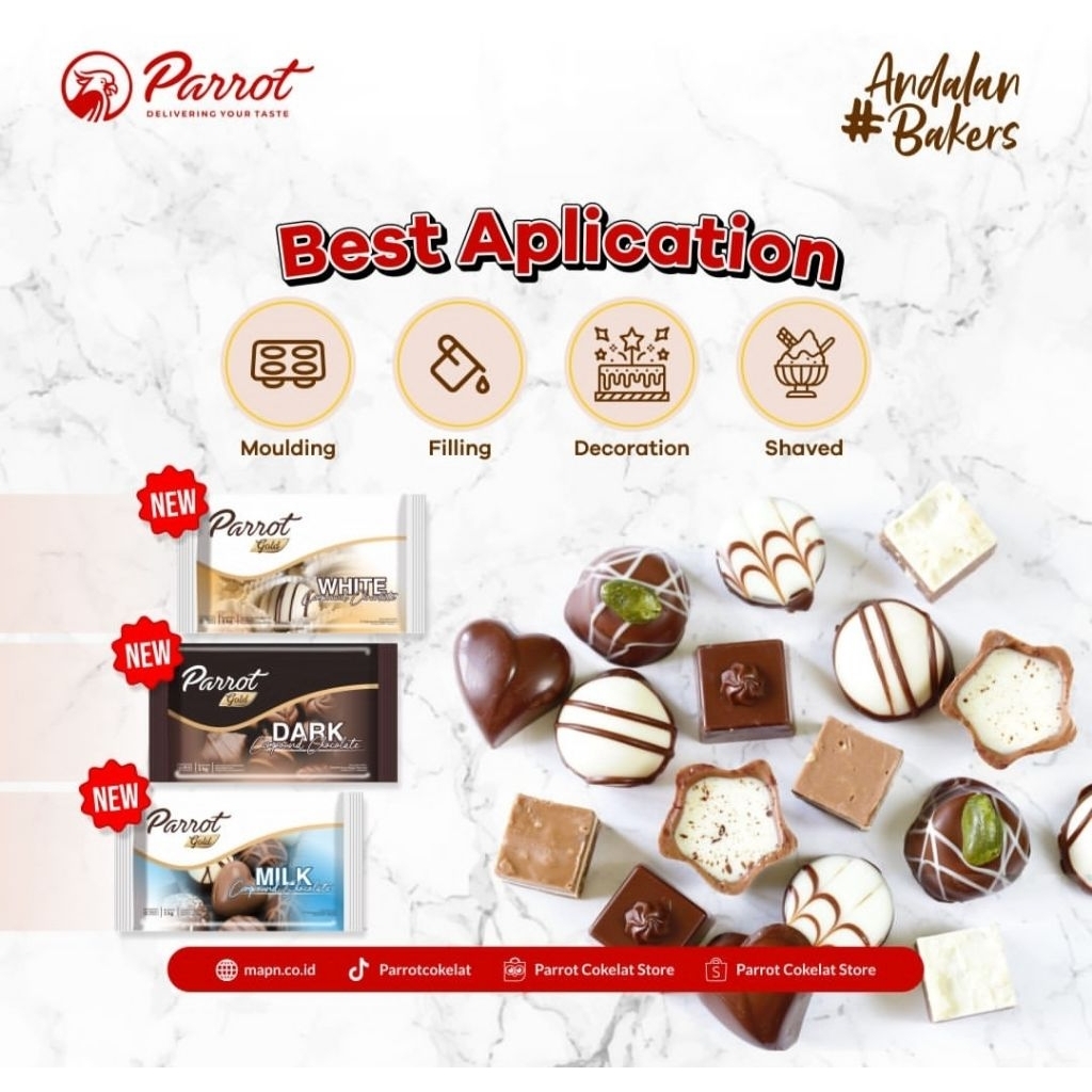 

Parrot Gold Coklat Compound 250g,dengan Dark chocolate & Milk chocolate