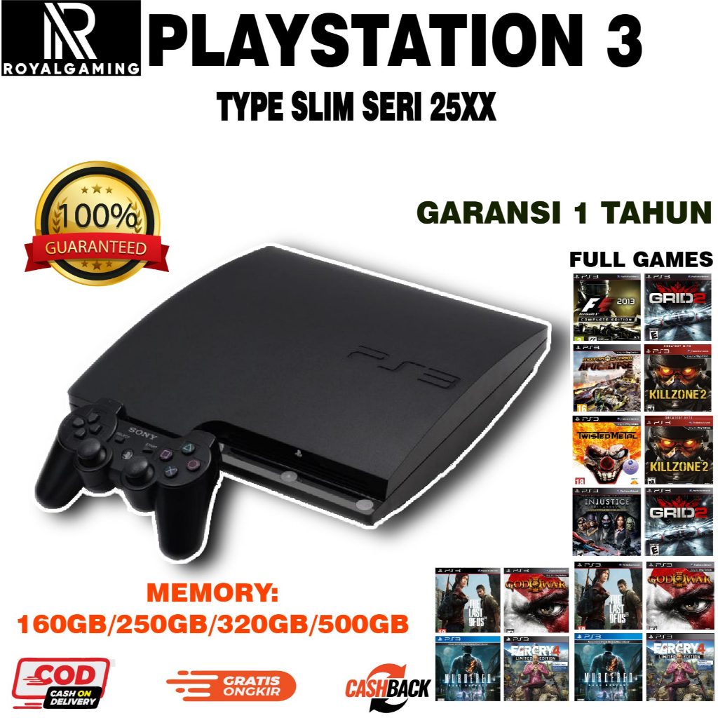 Royalgamingps Playstation 3 Ps3 Type Sony Slim Cfw Cech Seri 25xx 250gb/320gb/500gb