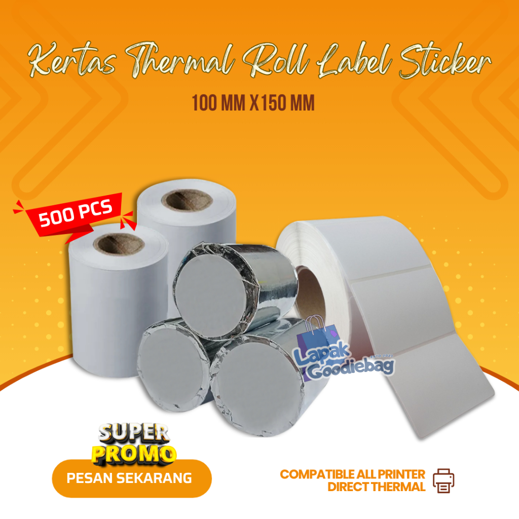 

Kertas Thermal LABEL STICKER BARCODE 100 X 150 Isi 500 PCS ROLL Struk Nota Cetak Resi Online Shop Ekspedisi