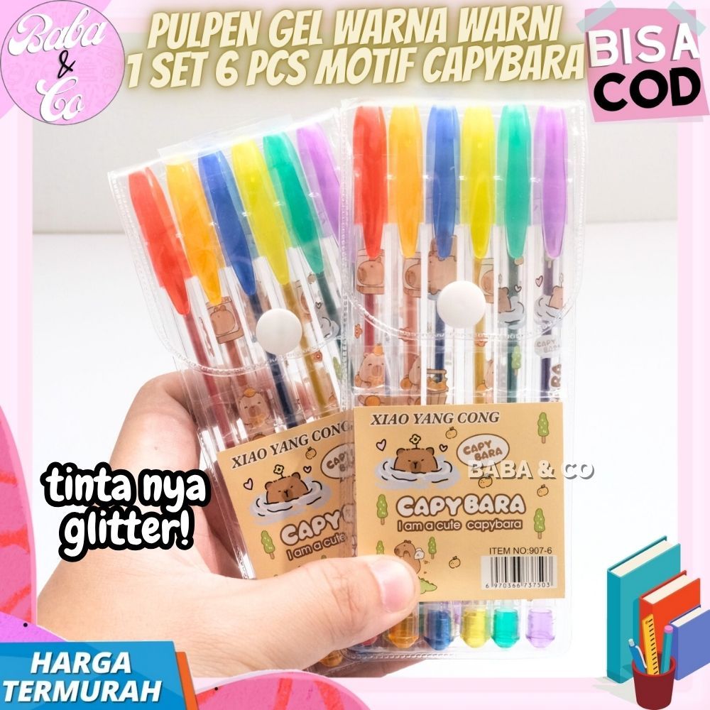 

PEN GLITTER CAPYBARA 1 SET 6pcs PULPEN GEL WARNA WARNI GLITTER LUCU UNIK CAPYBARA IMUT PULPEN CAPYBARA GLITER WARNA WARNI