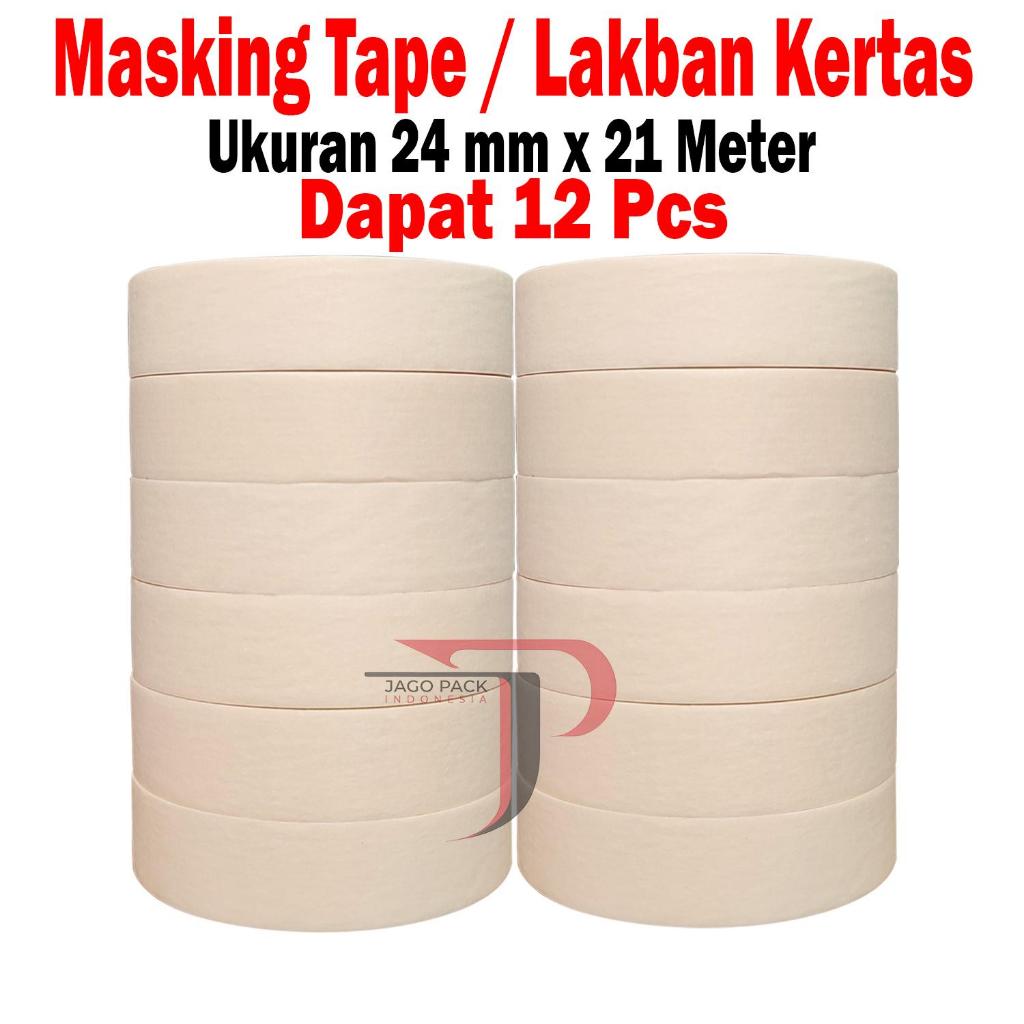 

[ 12 PCS ] - Lakban Kertas 24 mm x 21 Meter - Masking Tape 21 M