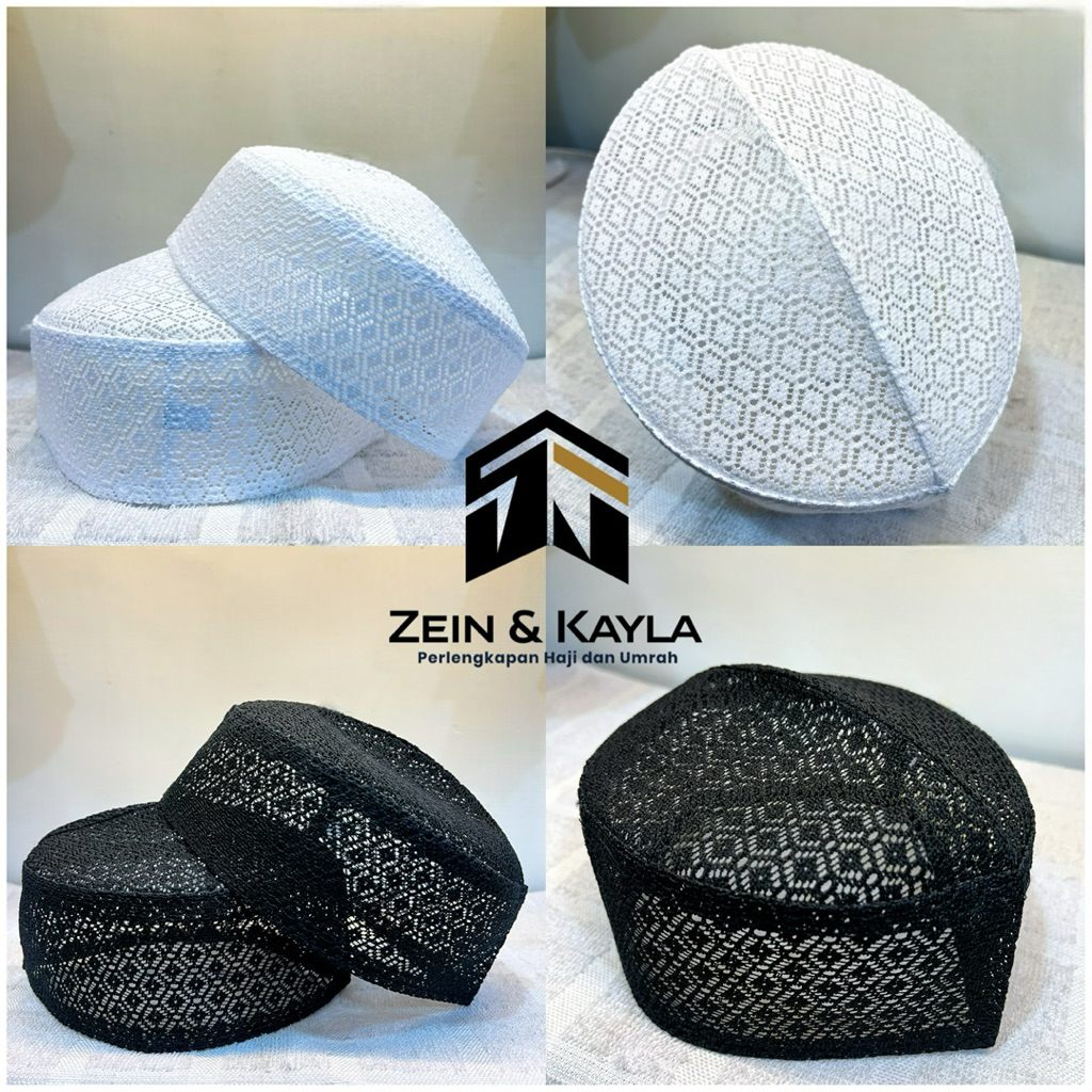 Kopiah Jaring-Jaring Hitam Dan Putih Tinggi 8cm Kopiah Putih Aldan Jaring