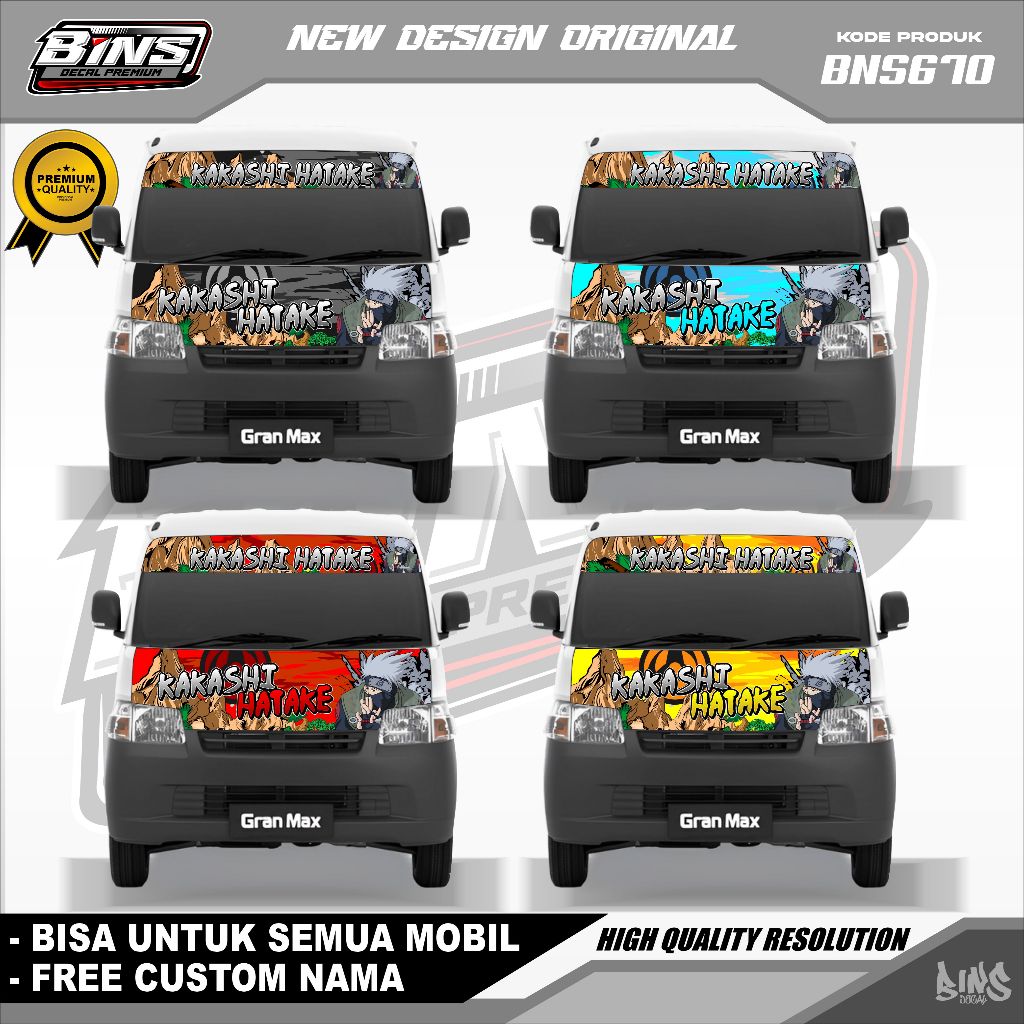 BNS670-STIKER DECAL KAP MESIN MOBIL GRANMAX L300 APV LUXIO CARRY PIKUP MINIBUS GAMBAR KAKASHI NARUTO