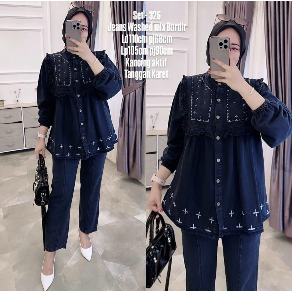 One Set Jeans wanita/ Setelan Jeans Wanita Terbaru / Busui / Set Kancing Aktif kekinian / Jeans terb