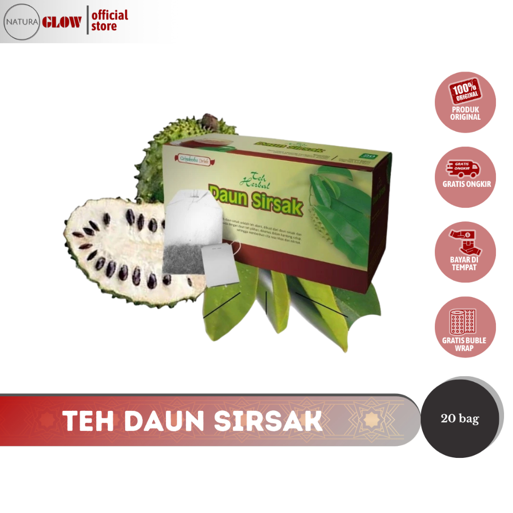 

GRIYA HERBA TEH SIRSAK – teh celup herbal daun sirsak | lawan sel kanker | redakan hipertensi | 20 kantong | aman & halal