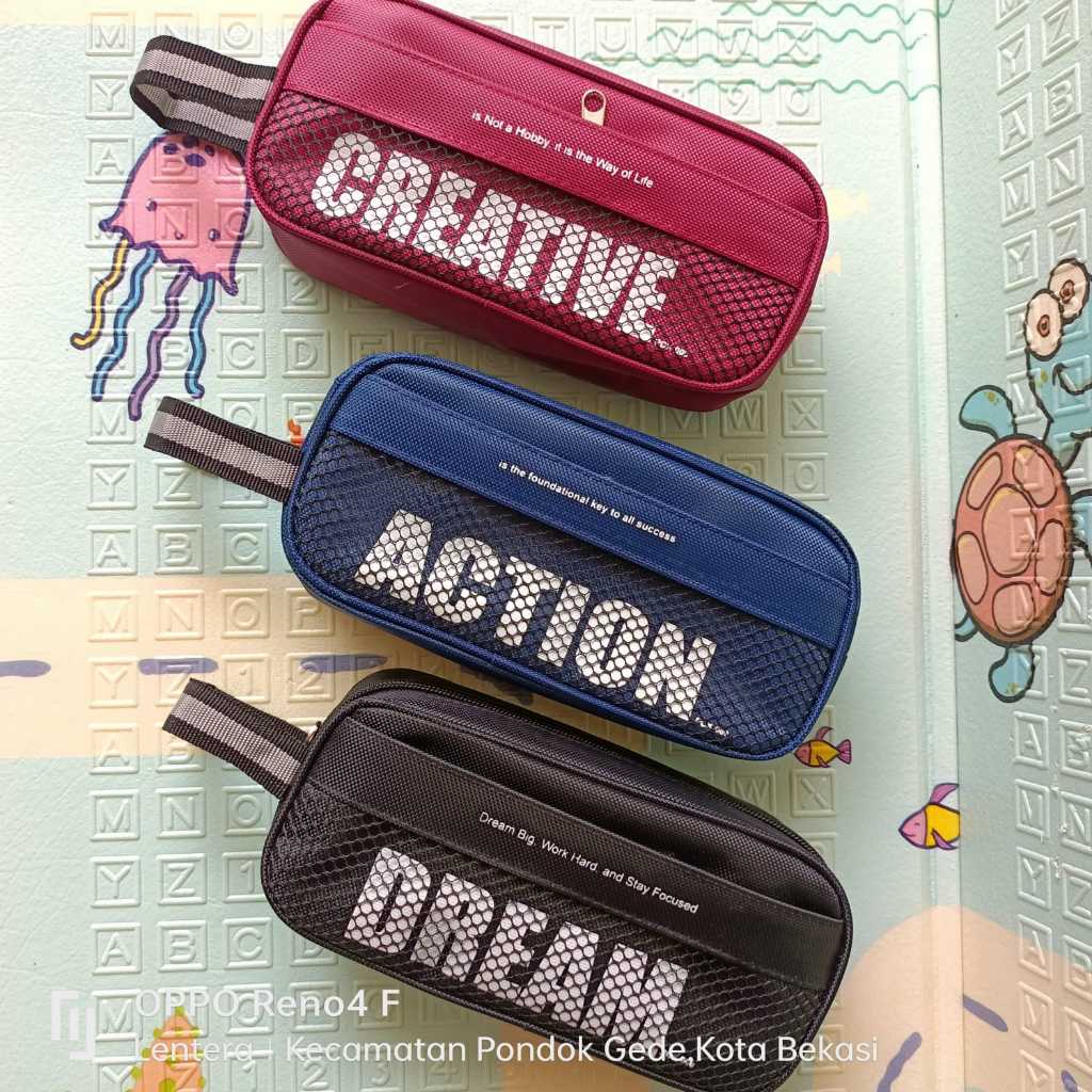 

Tempat Pensil Resleting Kain Motivasi Dream Action Creative / Pencil Case Resleting
