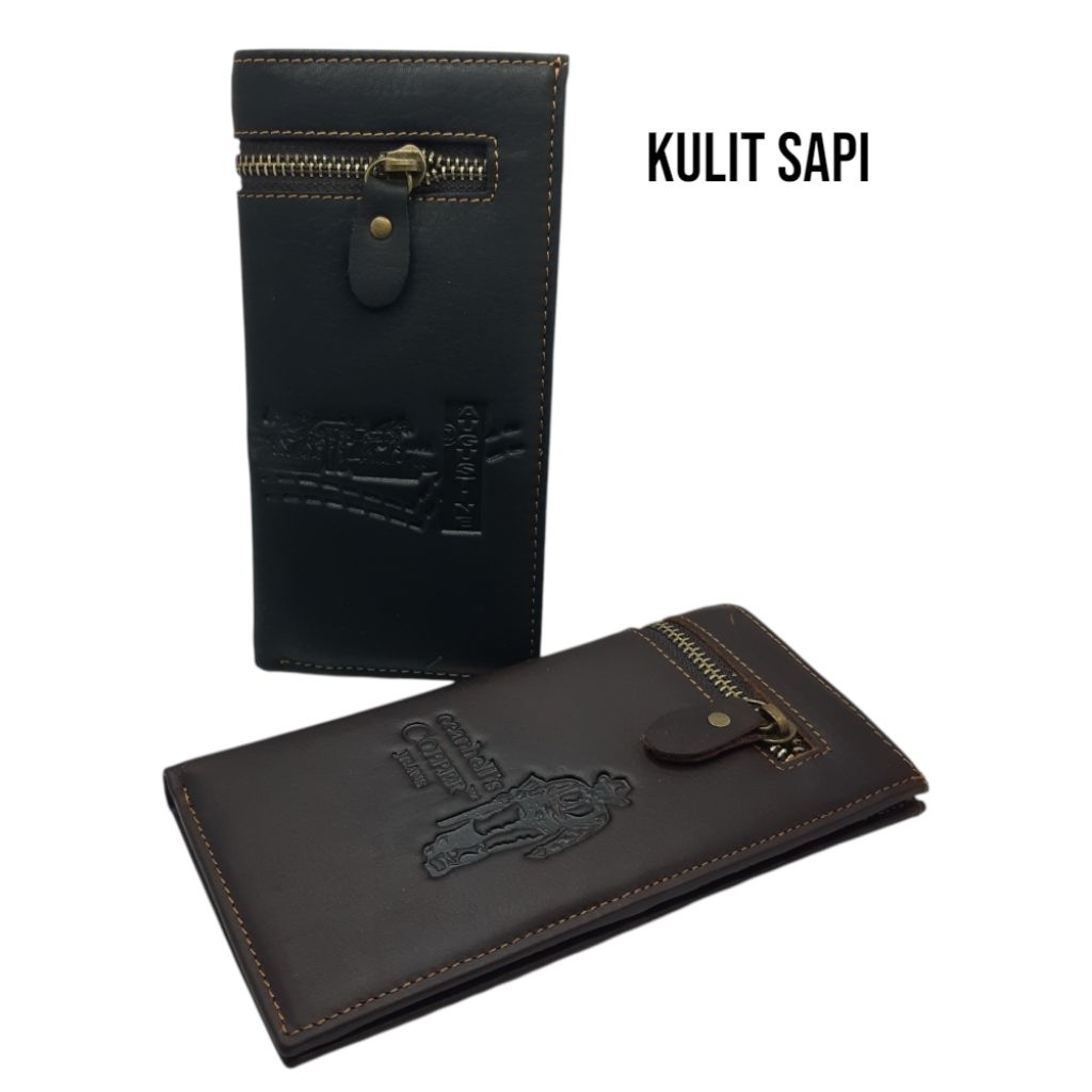 Dompet Pria Panjang Lipat 2 Model Resleting Luar | Dompet Panjang Kulit Asli