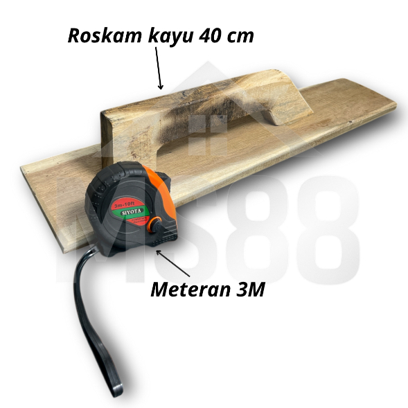 Roskam Kayu Panjang 40 Cm dan Meteran 3 Meter