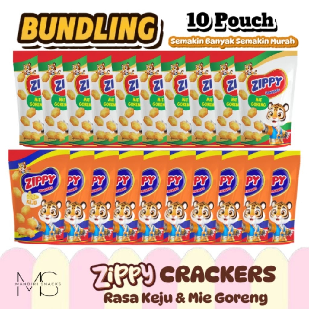 

[BUNDLING 10 POUCH] ZIPPY CRACKERS Rasa Keju & Mie Goreng Kemasan Pouch
