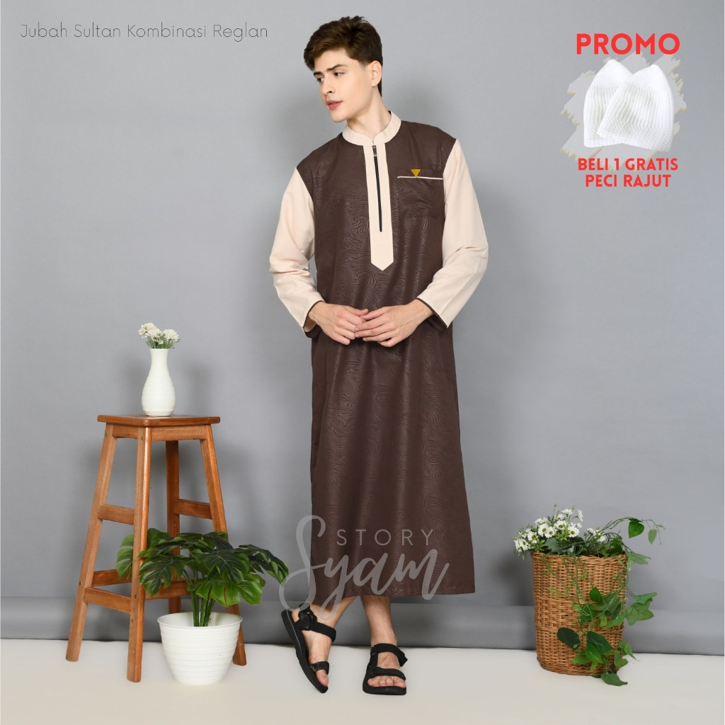 FREE ONGKIR JUBAH PRIA SULTAN KOMBINASI EMBOS HARIMAU BENGGALA REGLAN ZIPER GAMIS PRIA DEWASA GAMIS