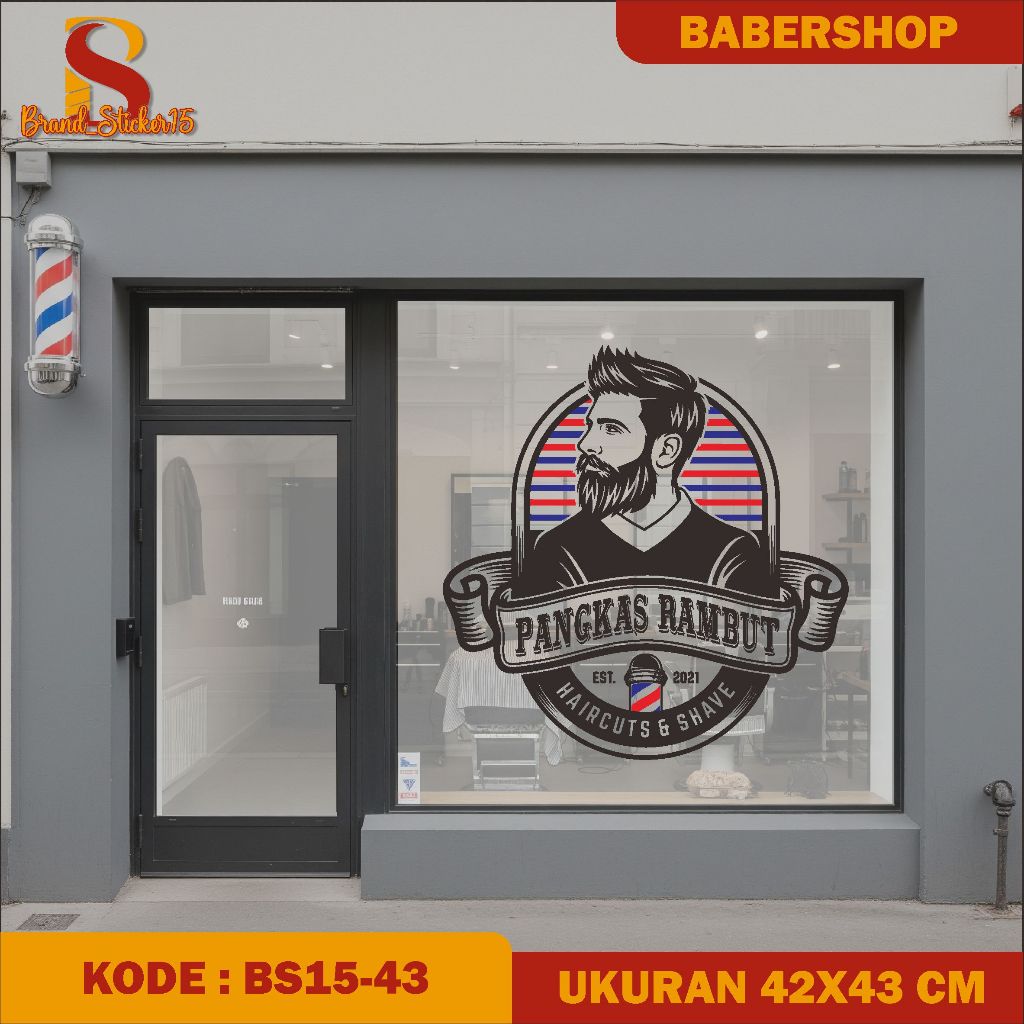 DISKON STIKER DINDING KACA BARBERSHOP CUSTOM NAMA