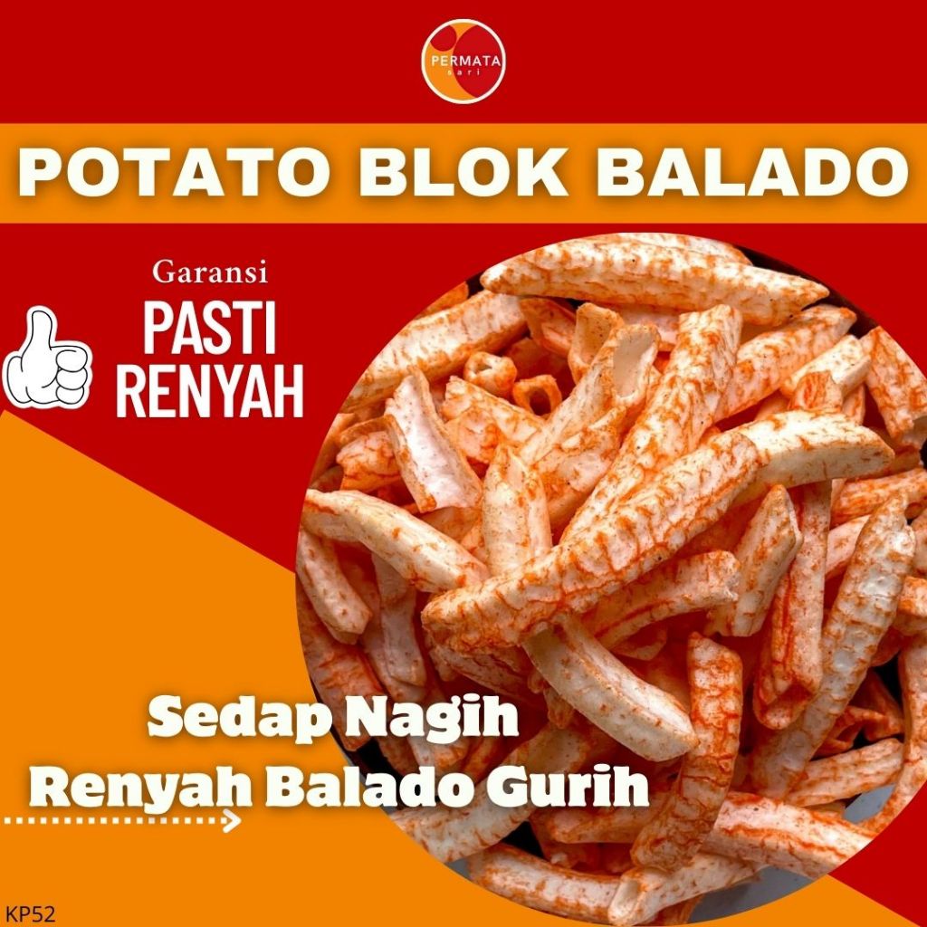 

Snack Potato Blok Balado 100Gram±/Cemilan Kentang Balok Pedas/Snack Kentang Rasa Balado