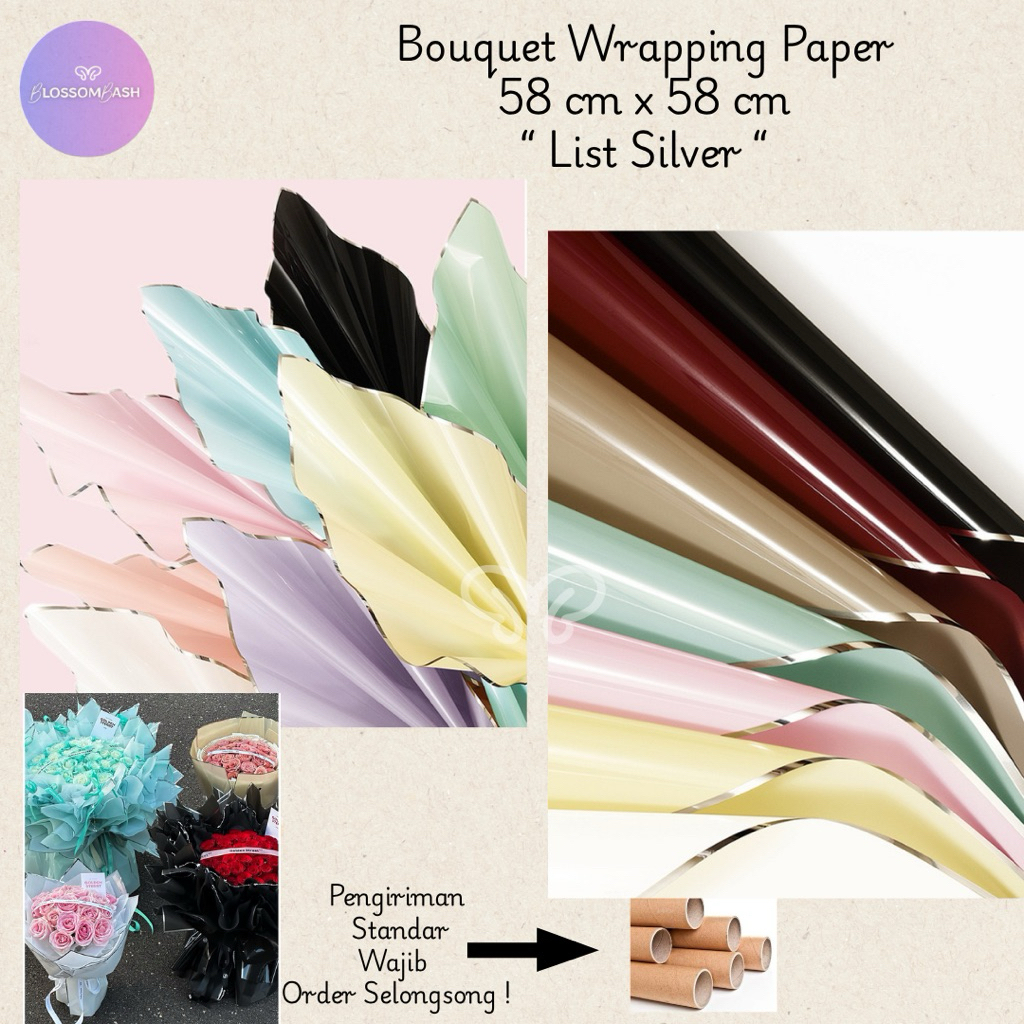 

[Per Lembar] Kertas Buket List Silver / Cellophane Bouquet Wrapping Paper