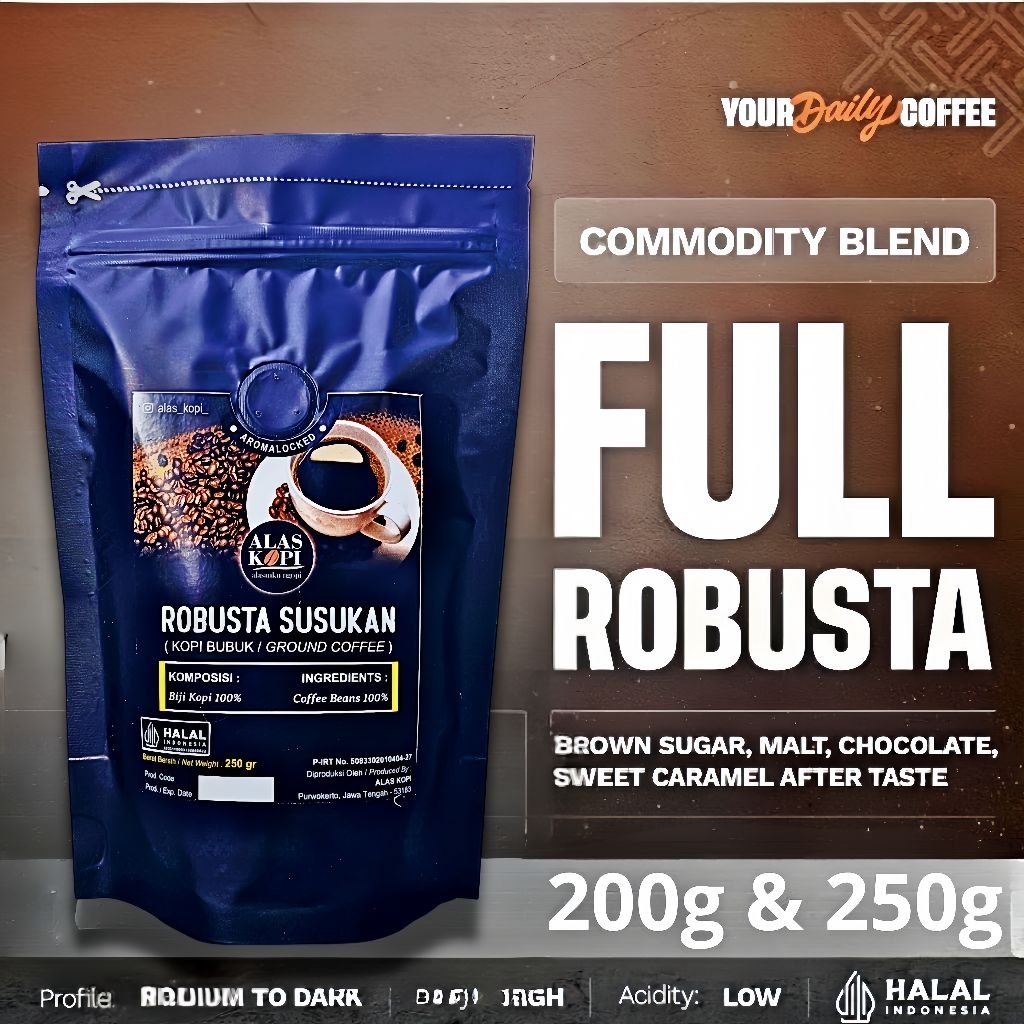 

Bubuk Kopi Robusta Temanggung 250g | Biji Kopi Robusta Temanggung 200g Dark Roast