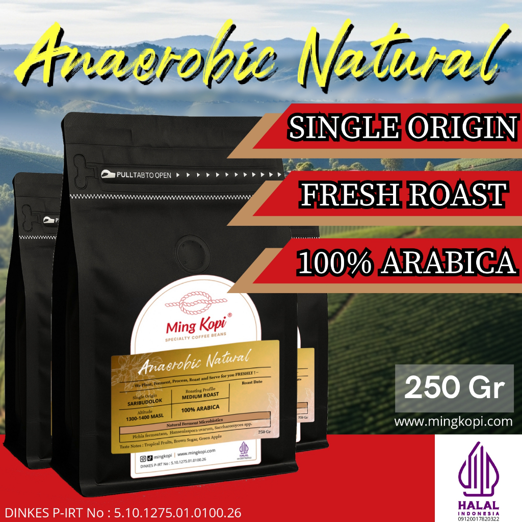 

Kopi Arabica Anaerobic Natural 250 gr - Biji Kopi Bubuk Arabika Specialty Coffee Beans MingKopi