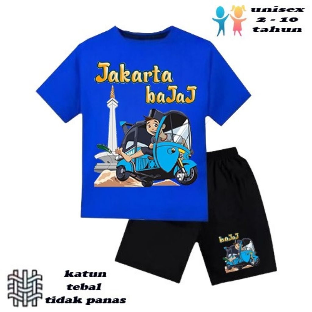 setelan baju anak laki-laki perempuan baju kaos anak laki-laki perempuan motif bajaj jakarta monas u