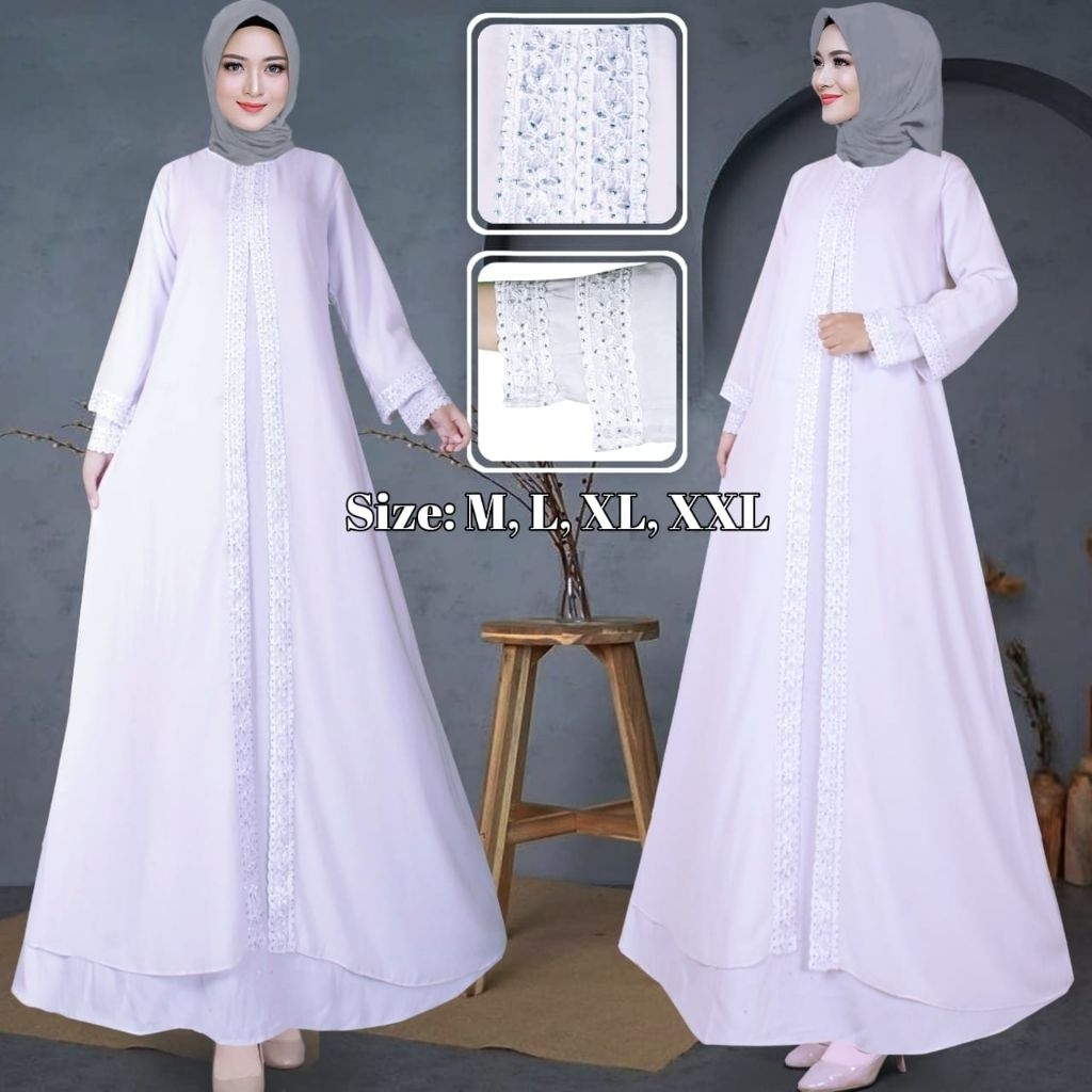 Zahra Premiun Gamis Abaya Hitam Putih Polos Renda