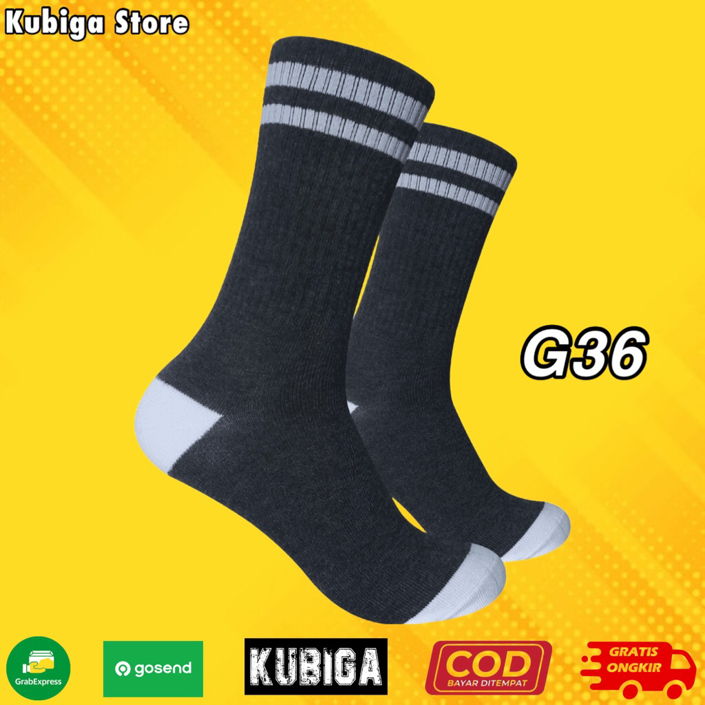Kaos Kaki Oldschool - Kaos Kaki Skate Garis 2 Putih Dasar Abu Tua - G36