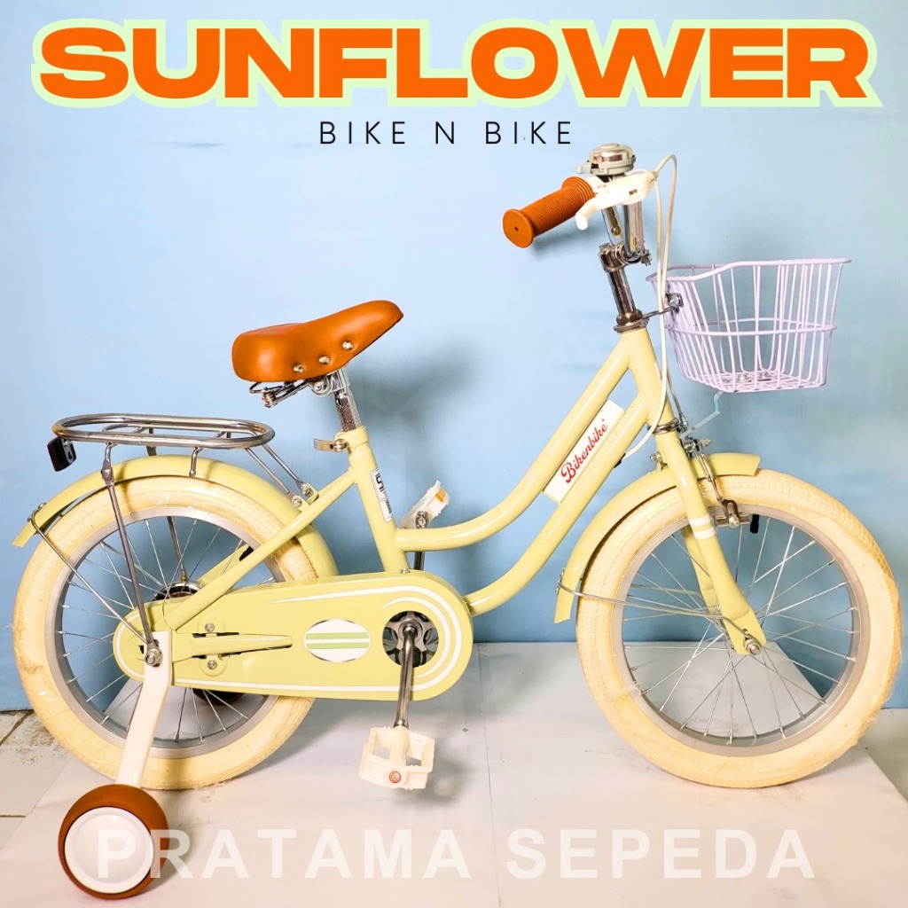 Sepeda Anak 16 Inch BNB Mini Sunflower Keranjang Besi Boncengan Belakang