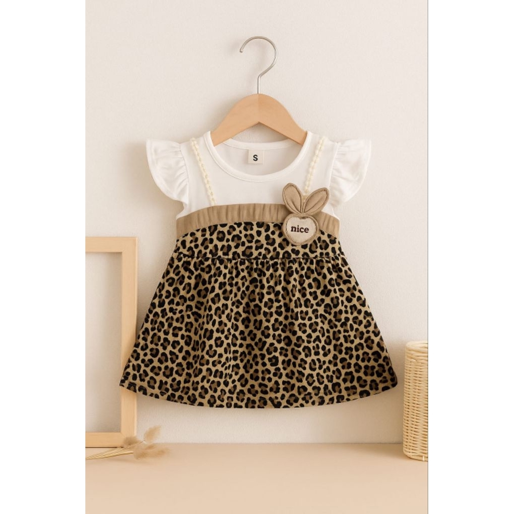 DRESS ANAK CEWEK PEREMPUAN LENGAN PENDEK MOTIF MACAN DS085