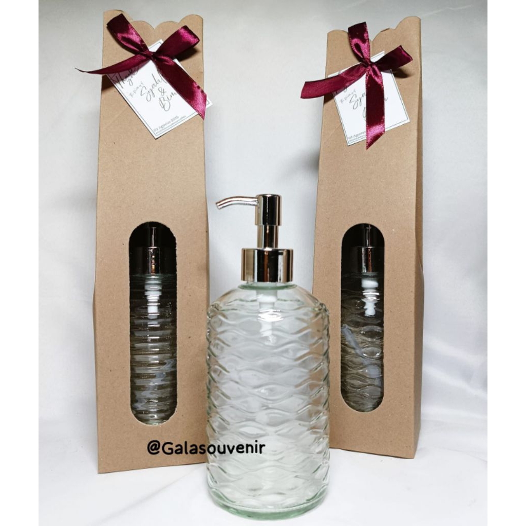 SOUVENIR BOTOL SABUN KACA / KRISTAL / BOTOL SABUN CAIR KRISTAL KEMAS MIKA / BOTOL SABUN KEMAS BOX
