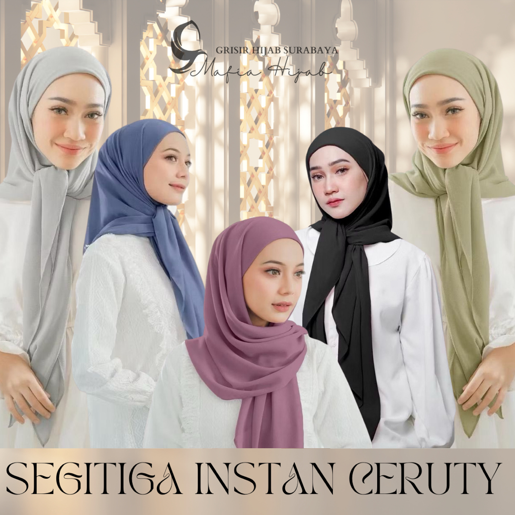 Hijab 120x120 Segi Empat instan Inner Ceruty Baby Doll 2Layer / kerudung instan segitiga instan