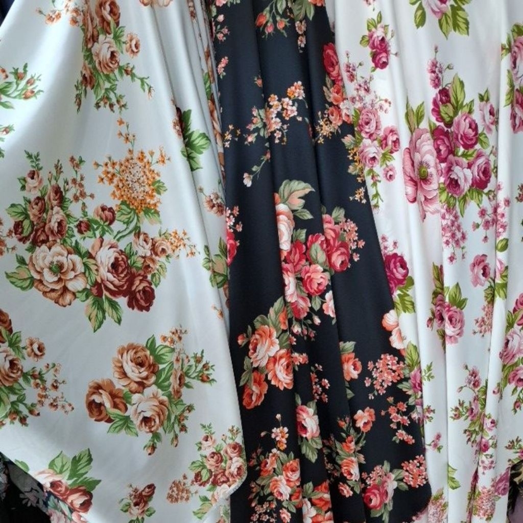 KAIN BAHAN SILK SATIN MAXMARA LUXURY MOTIF BUNGA PREMIUM HARGA PER 0.5 MTR