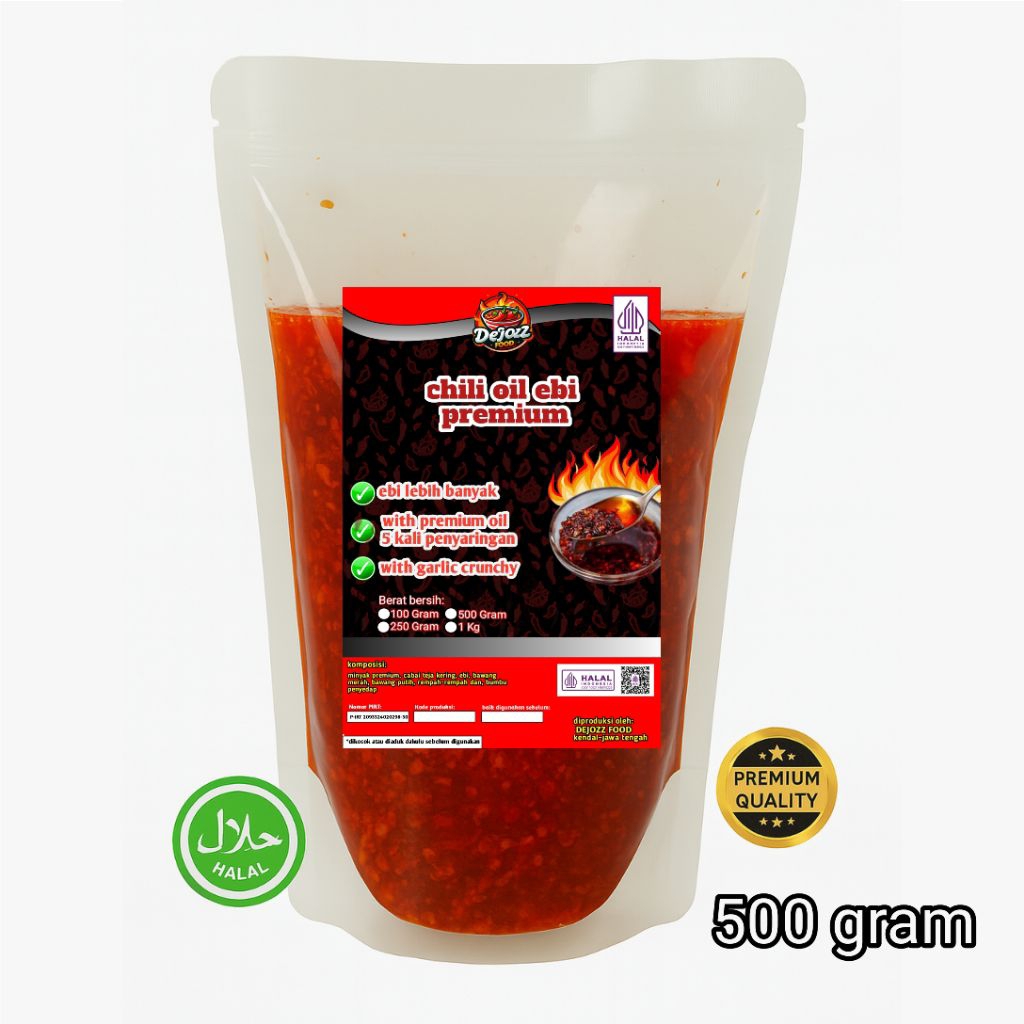 

Chili oil Ebi Premium 500 Gram With Garlic Crunchy halal