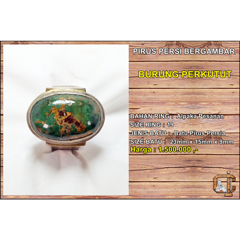 Batu pirus persia kuno urat emas bergambar burung perkutut asli alami antik langka.