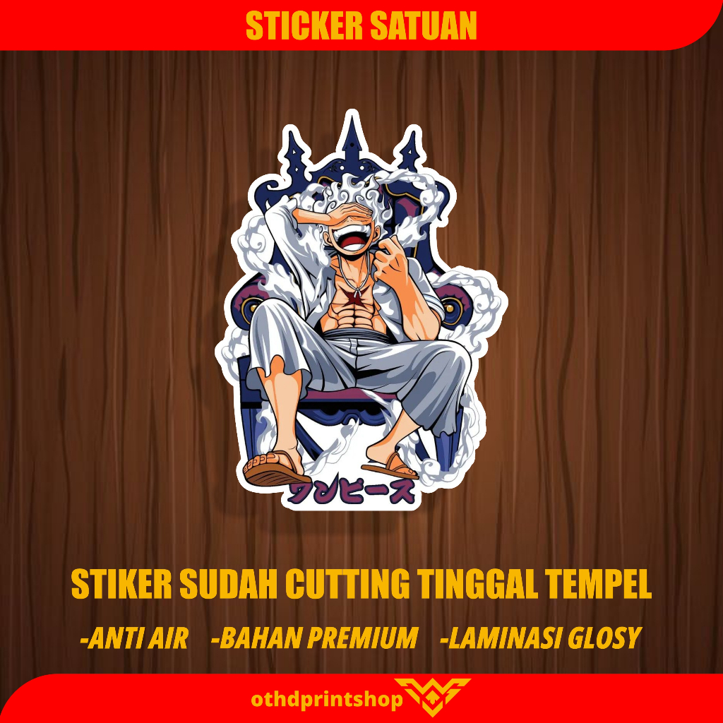 

Stiker Luffy Onepiece Gear Five Stiker Tinggal Tempel Laminasi Glosy
