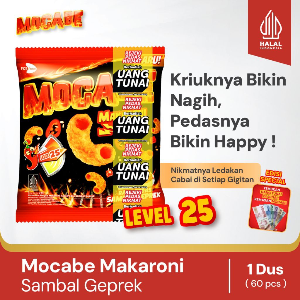 

Mocabe - Sambal Geprek & Sambal Barbeque- Small Pack - 1 Karton (6 renceng) - 60 Pcs - 24gr (Free 12 Pcs)