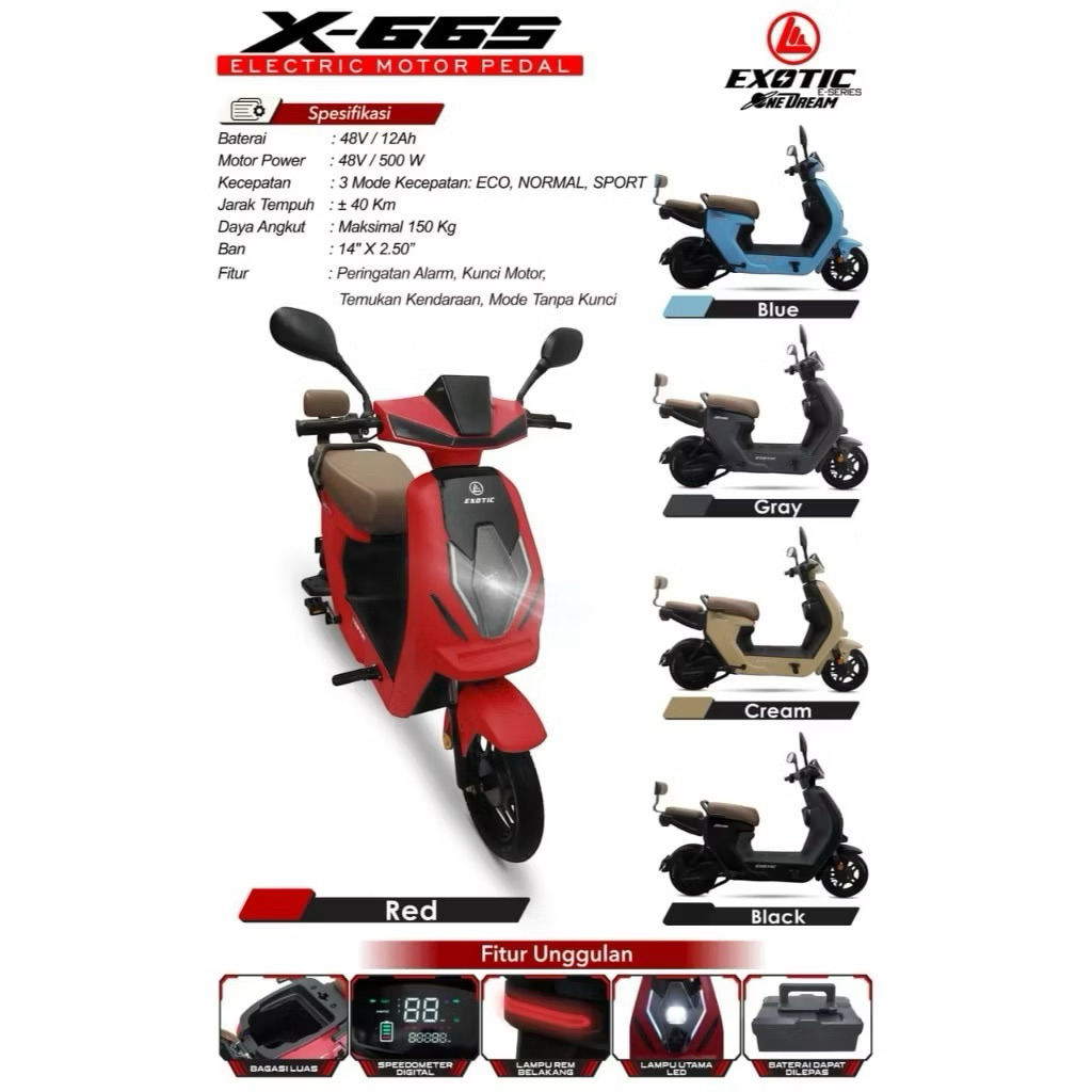 Sepeda Listrik Exotic X665 Elektrik E Bike 500Watt By Pacific